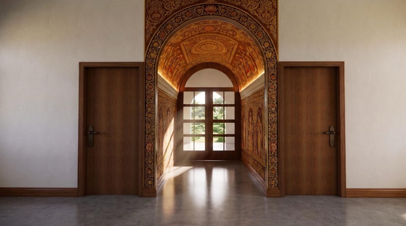 Hand-carved teak arched entrance
